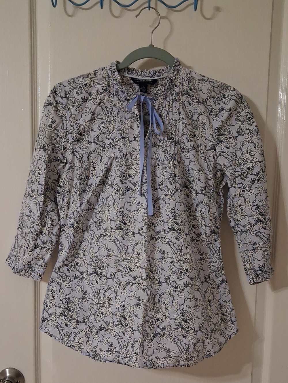 Tommy Hilfiger Light Blue Floral Tie-Neck Blouse